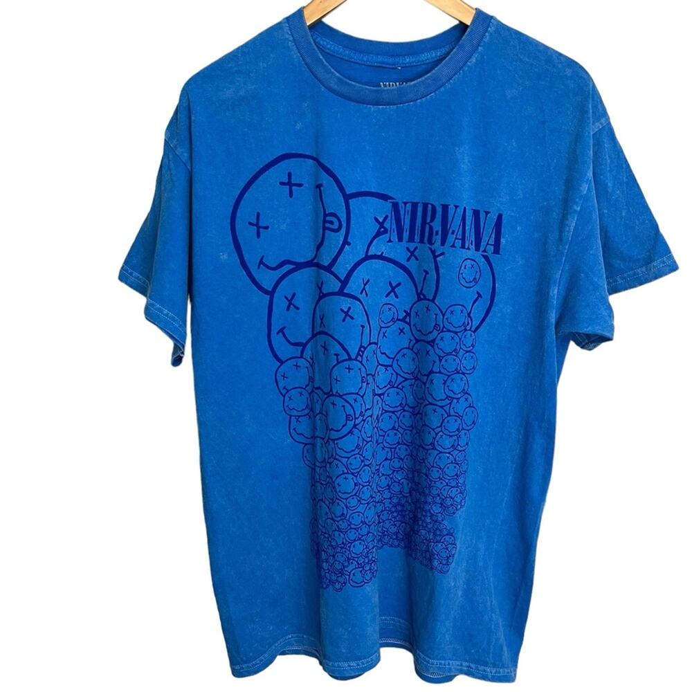 NIRVANA Smiley Face 90s Style Grunge Kurt Cobain Band Shirt Unisex‎ Size Large